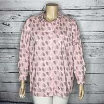 Tommy Hilfiger NWT 2X Pink - Blue Polka Dot Heart Print Button Down Shirt Top