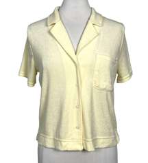 C&c California Teegan Towel Terry Polo Button Front Cropped Cabana Shirt Jacket