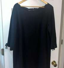 Black Scallop Collar Tie Sleeve Crepe Dress Size 16W