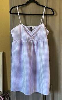 Divided Lavender Gingham Print Babydoll Dress