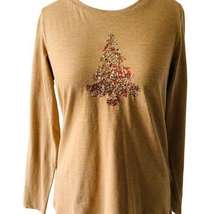 COLDWATER CREEK LADIES LS TAN SEQUINED TOP TUNIC TEE TSHIRT EUC XS 4