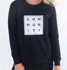 Zyia Size Small Black Community Block Logo Spellout Crewneck Sweatshirt