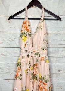 Mind Code • Maxi Dress • Open Back • Floral • Small • Pink • Green