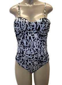 Glam rocks one piece graffiti print bodysuit with padded cups Size XL New