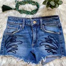 Embroidered Blue Denim Shorts