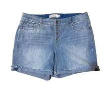 Torrid Denim Button Fly Cuffed Mid Rise Blue Jean Shorts Plus Size 16