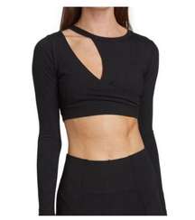 n philanthropy Womens Small Crop Top Black Cut Out Long Sleeve Streetwear NWT