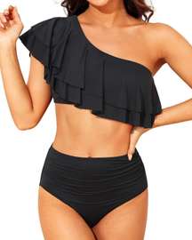 Ruffled One Sleeve Bathing Suit