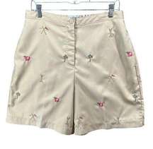 Coral Bay Golf Shorts Womens 12 Beige Embroidered Palm Flowers Flag High Rise