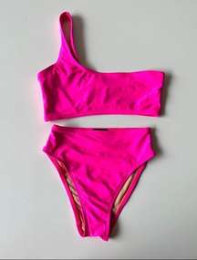 Mint Swim One Strap HIgh Waist BikIni in Hot Pink Size S