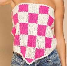 POL Checkered Crochet Crop Top