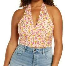 NWT BP. Print V-neck Halter Top In White Sally Retro Floral size 3X