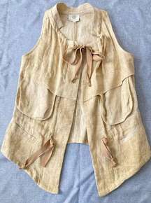 KOCH 100%‎ Linen Vest Safari Utility Coastal Old Money Tie Front Pockets XS