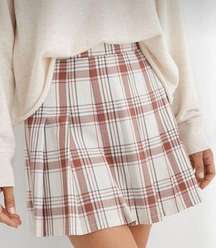 NWT Aerie Class Act Pleated Skirt Plaid Red Size Medium