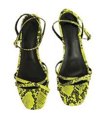 Free People Kitten Heel Yellow Black Size 7.5 EU 38 Snake Print Salina Open Toe