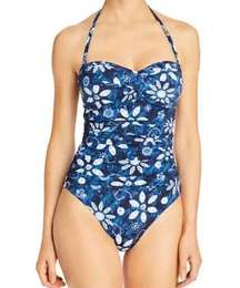 Bleu Rod Beattie NWT Blue White Tropical Floral Sweetheart One Piece Swim Suit 6