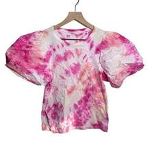 A New Day Pink Tie Dye Puff Sleeve Top Blouse Size Medium