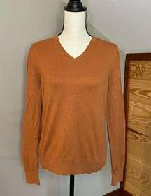 Banana Republic Gold Orange Silk Cotton Cashmere Blend V-Neck Sweater Small