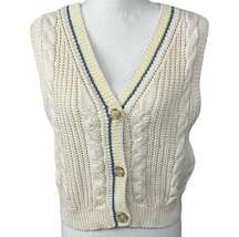 Size M Sweater Vest Cream Button Up Cable Knit Academia NEW