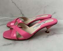 BRIAN ATWOOD Pink Patent Leather Sandals Kitten Heels Size 36.5/6.5