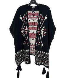 Wrangler Retro Poncho Womens Aztec Southwestern Shawl Fringe Native Small/Medium