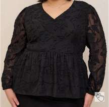 Torrid Peplum Chiffon Clip Floral Blouson Sleeve Top Size 2X- NWT