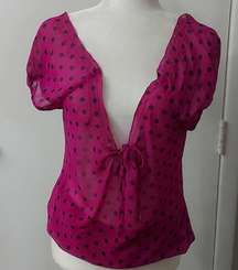 Belle Du Jour Sheer Tie Front Blouse Pink/Black Size S