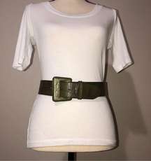 Catherine Dial Easley Embossed Wide Leather Belt Green Medium Artisan Texas