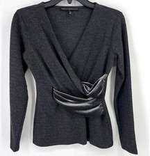 White House Black Market Velvety Wrap Waist Sweater Size XXS Charcoal Gray