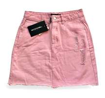 NWTS PRETTY LITTLE THING💗SIZE 4💗PINK DISTRESSED DENIM MINI SKIRT WITH POCKETS