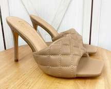 Olivia Ferguson Quilted Stiletto Heel Mule Sandals Tan Camel Brown 8