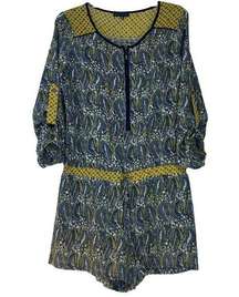 LovPosh blue yellow Romper button up sleeves women sz M