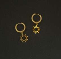 18K Gold Plated Sun Dangle Drop Earrings for Women