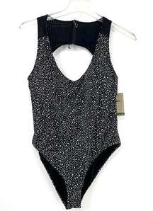 Nike Women's Water Dots Keyhole Back One Piece Swimsuit Size XXL Black White