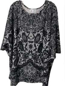 Natori Disney Alice Top Size 3X Black Floral Scoop Neck 3/4 Sleeve