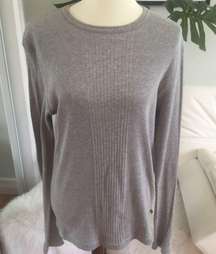 DKNY Gray Long Sleeved Crew Neck Ribbed Design Lightweight Sweater Size M