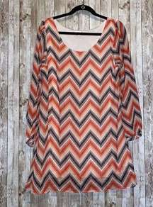 Women's L8ter Short Long Sleeve Chevron Dress Size Large