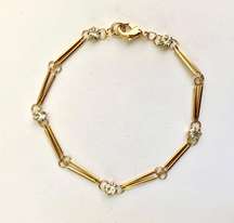 gold tone double bar links with faux diamonds bracelet