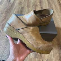 Tan Leather Platform Clogs Mules Slip On Shoes
