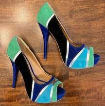 Shi By Journey Women’s Ultra High Heels Platform Blue Green Pumps Shoes Size 9