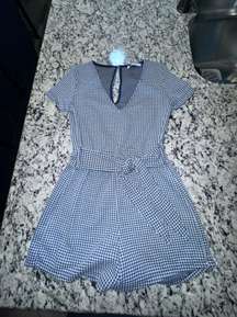 navy Gingham Romper