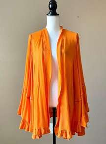 ANDTHEWAY | Orange Ruffle Trim Bell Sleeve Duster Kimono Sz M