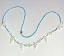 Vintage Blue Seed Bead Beaded Carved Dolphin Shell Boho Necklace