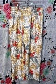 August silk ankle pants,‎ tropical island, print 100% light soft silk NWT