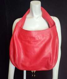 Vera Pelle Red Leather Expandable Hobo Bag