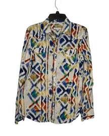 Tin Haul Co. Women's Shirt Western Aztec Pearl Snap Button Up Multicolor Large