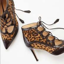 Marion Parke Animal Print Calf hair leather "Miki" Lace Up Pumps Size 7.5