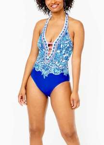 Lilly Pulitzer Loraline One-Piece Swimsuit Turquoise Oasis Shell Me You Love Me