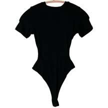 NWOT Size S NW Ribbed Short Sleeve Thong Bodysuit Black Crew Neck