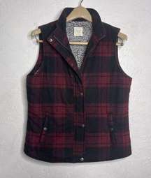 Harper Boutique Vest Size Small Plaid Full Zip Faux Fur Fleece Sleeveless